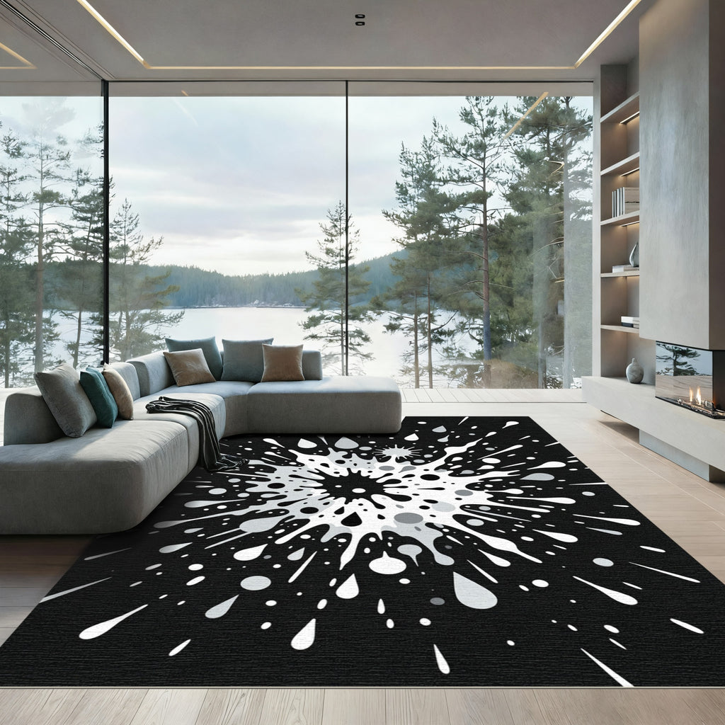 Dynamic White Splatter Burst Rug