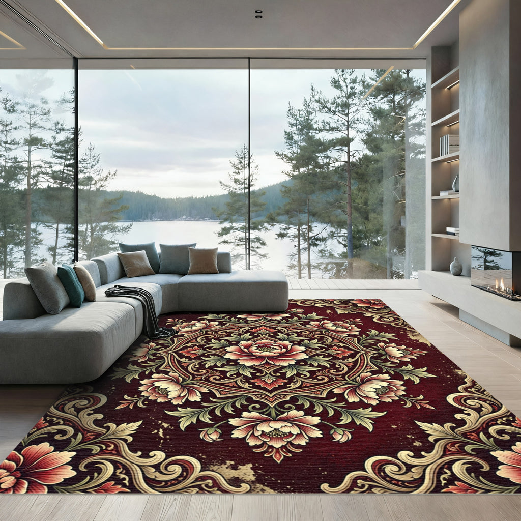 Ornate Red Floral Medallion Rug