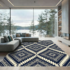 Navy and Cream Geometric Diamond Rug