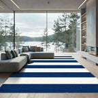 Minimalist Navy Blue Geometric Stripe Rug