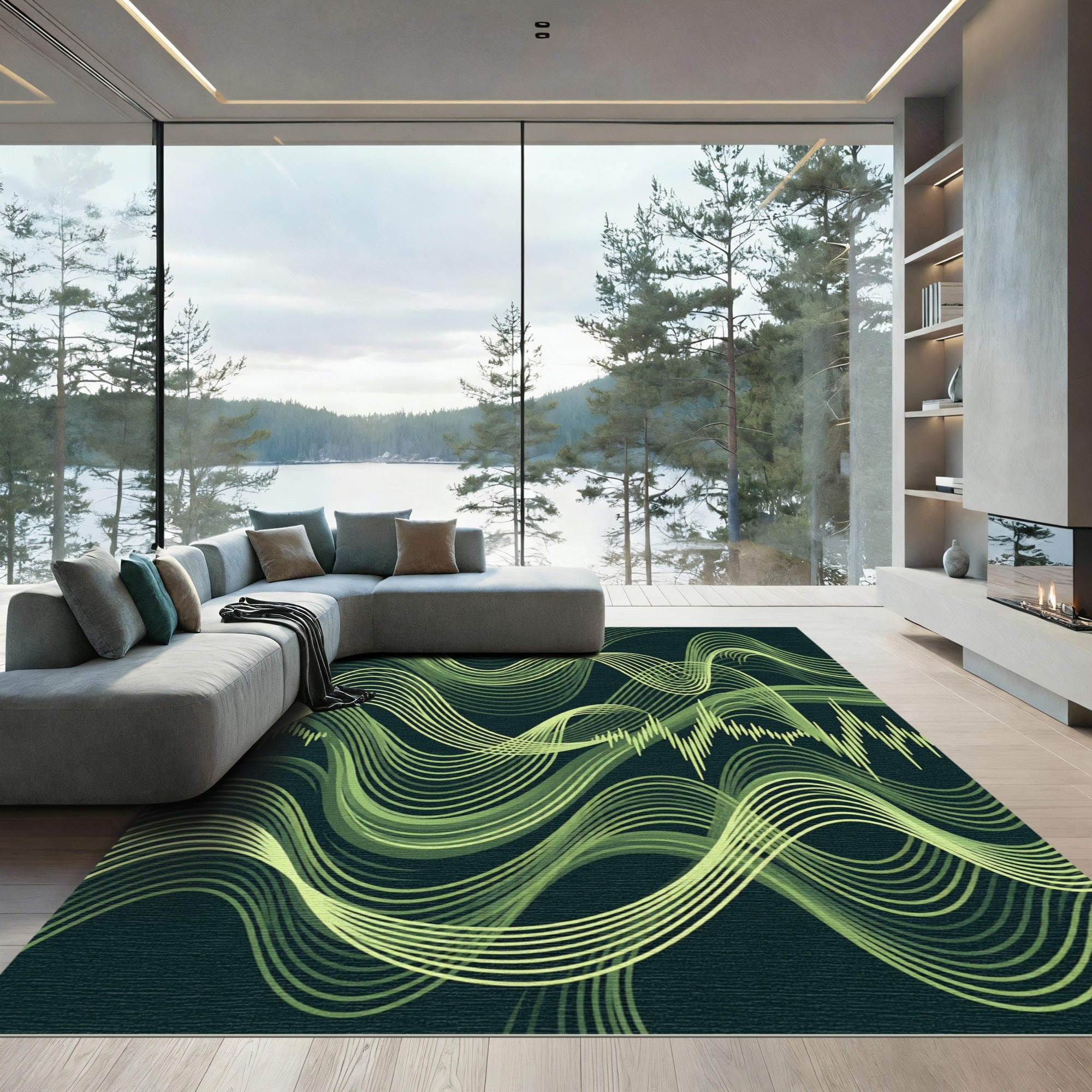 Mint Green Wavy Soundwave Rug