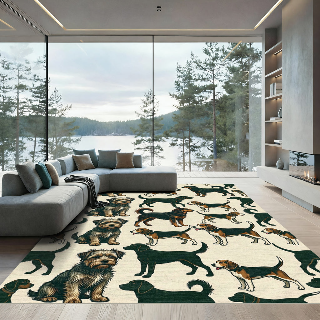 Charming Hand Drawn Dog Breed Illustration Rug