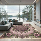 Pink Floral Medallion Garden Scene Rug