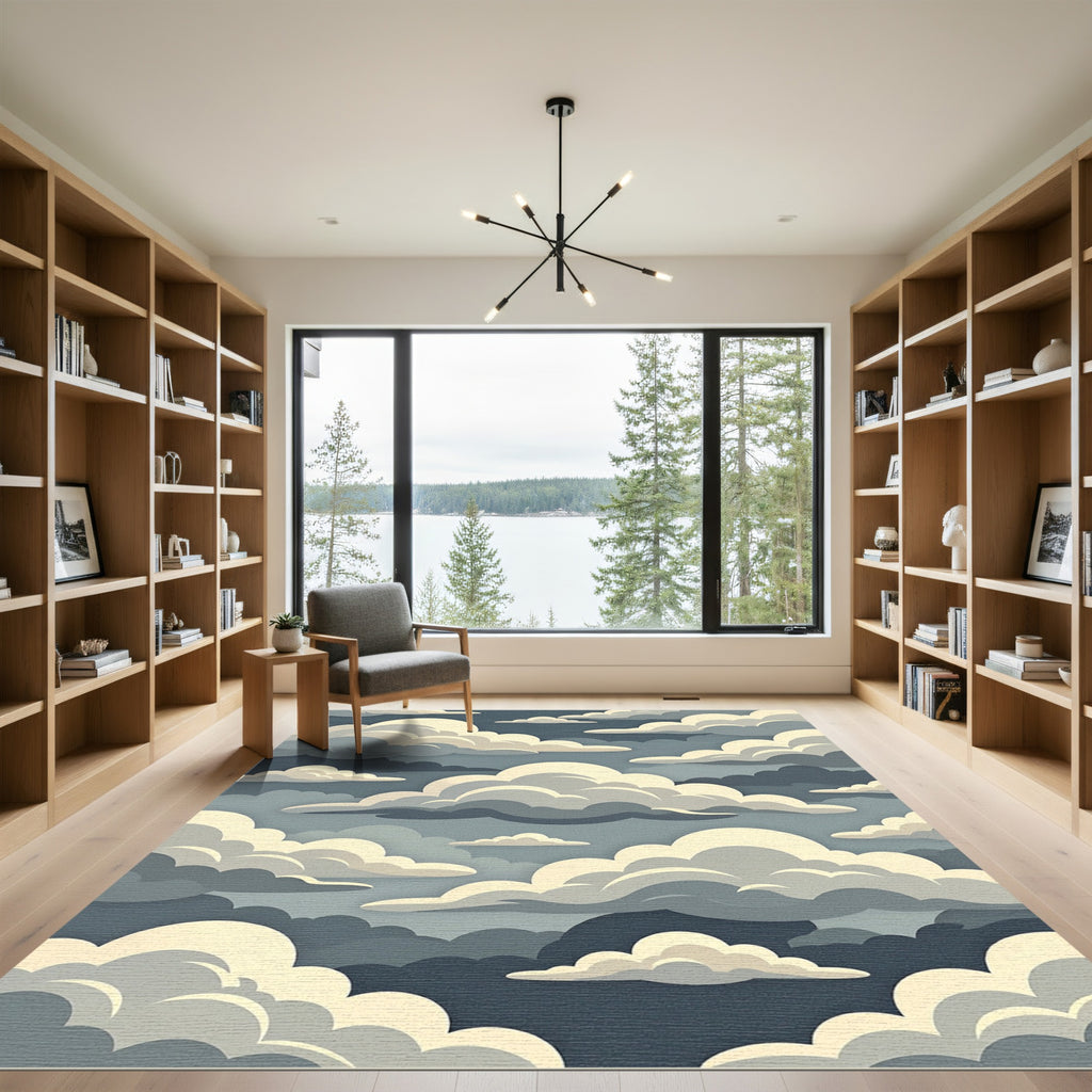 Dreamy Layered Cream and Slate Clouds Rug