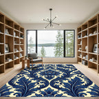 Deep Blue Opulent Scrollwork Imagery Rug