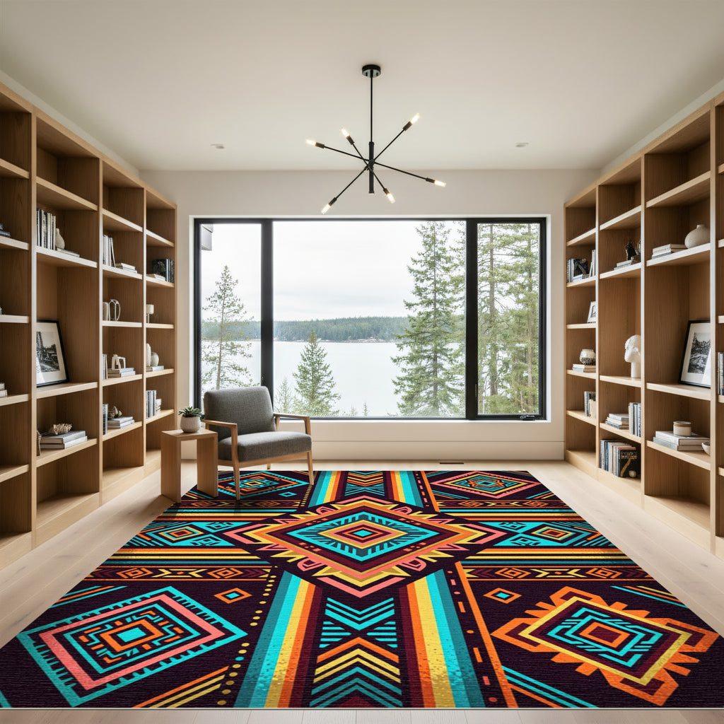 Vibrant Neon Geometric Layered Diamond Rug