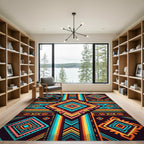 Vibrant Neon Geometric Layered Diamond Rug