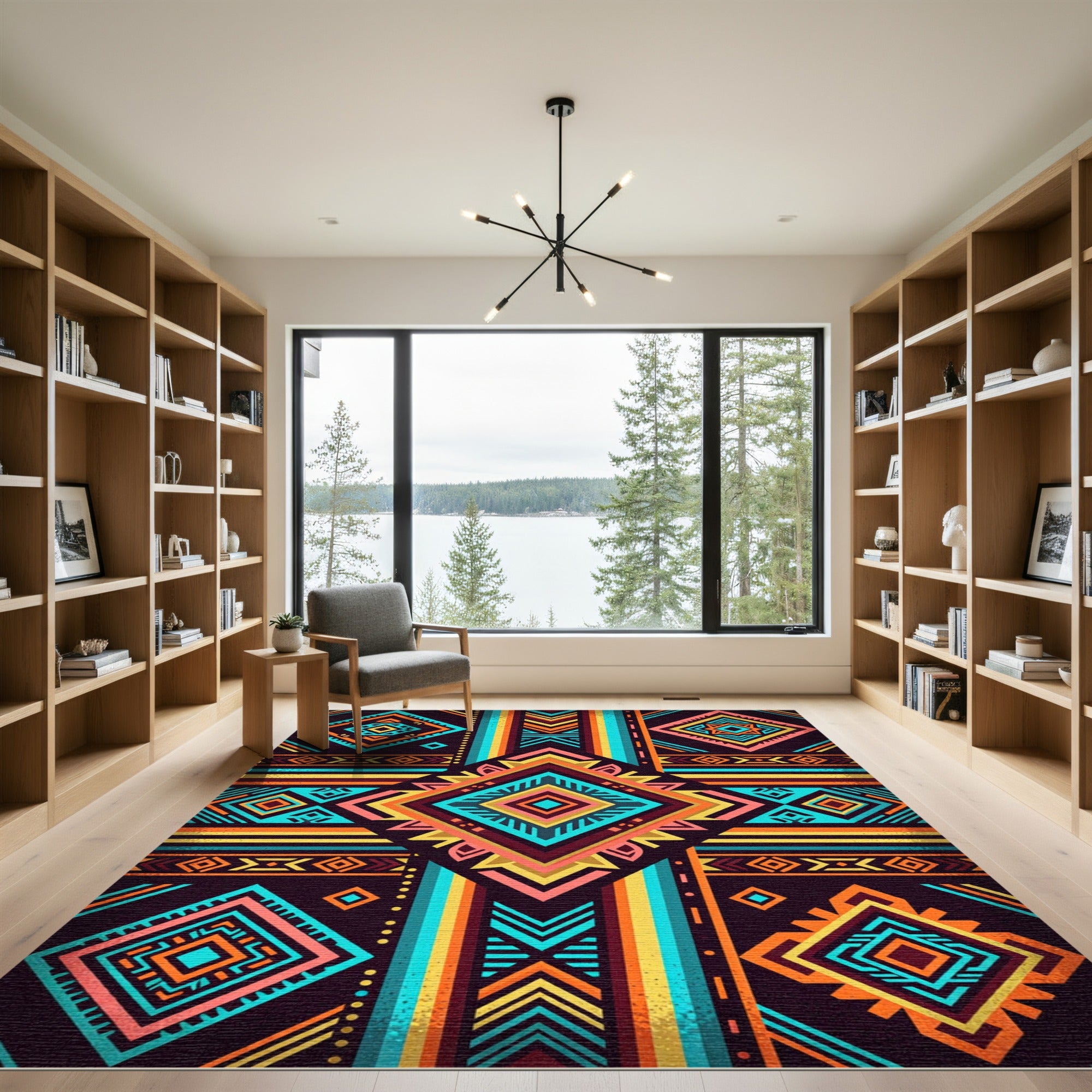 Vibrant Neon Geometric Layered Diamond Rug