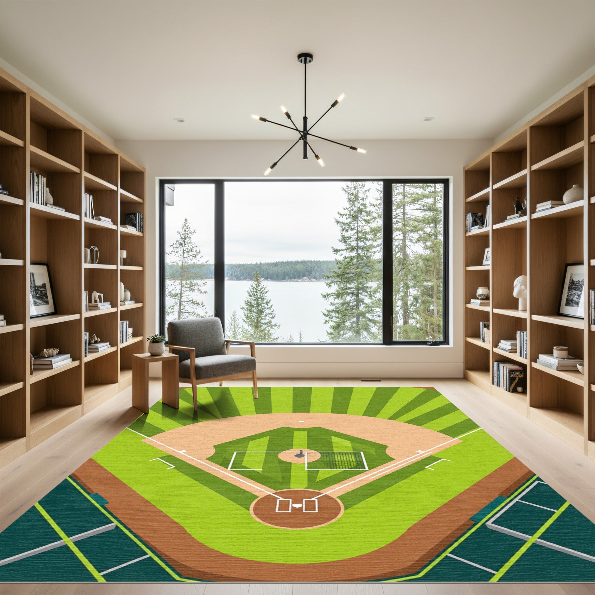 Minimalist Green Baseball Diamond Field Rug