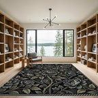 Dark Gray Floral Lace Vine Rug