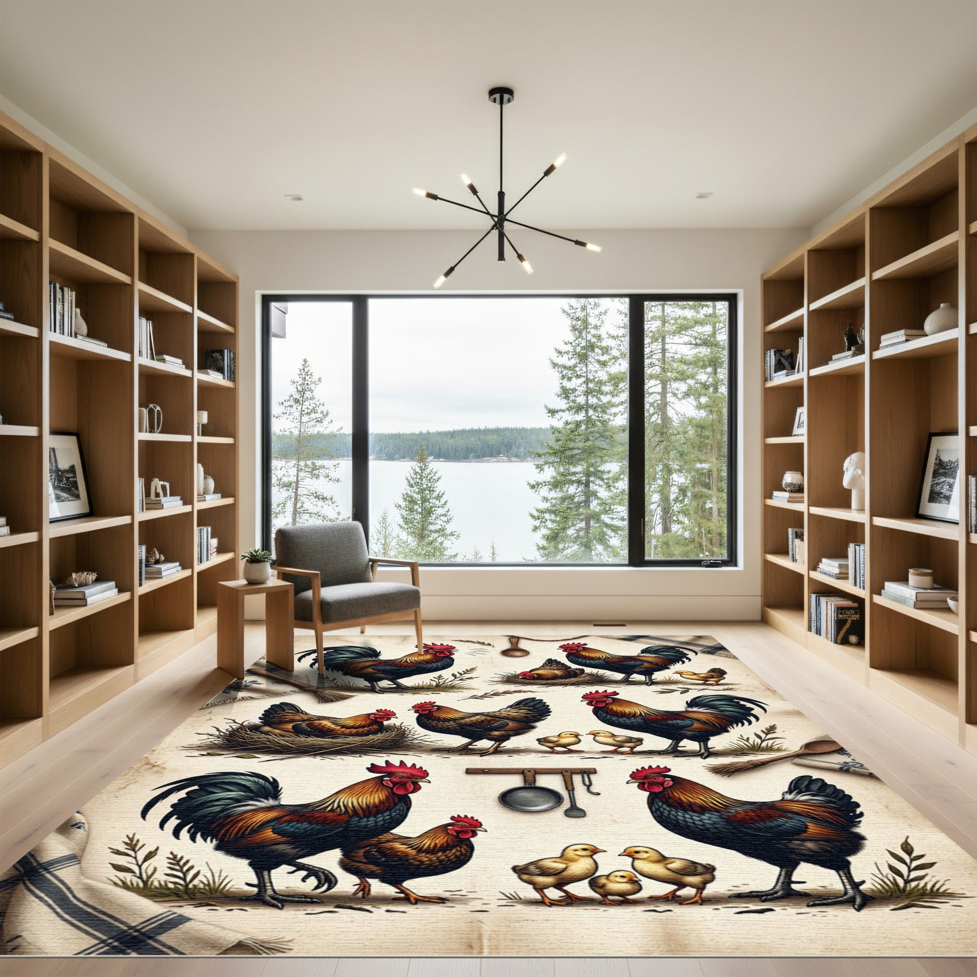 Rustic Farmhouse Rooster and Chicks Rug