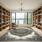 Refined Charcoal Floral Baroque Medallion Rug