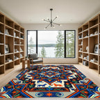 Vibrant Blue and Orange Animal Medallion Rug