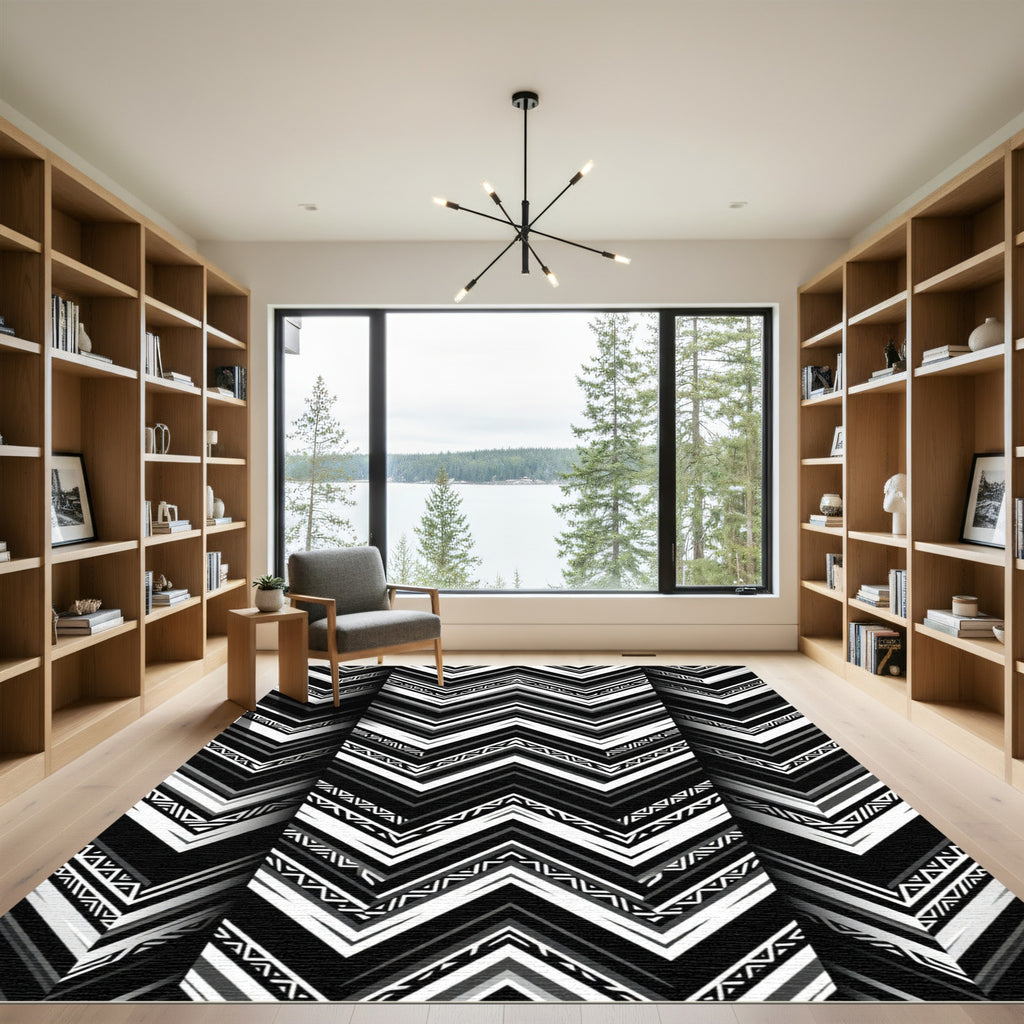Monochrome Zigzag Chevron Geometric Sharp Lines Rug