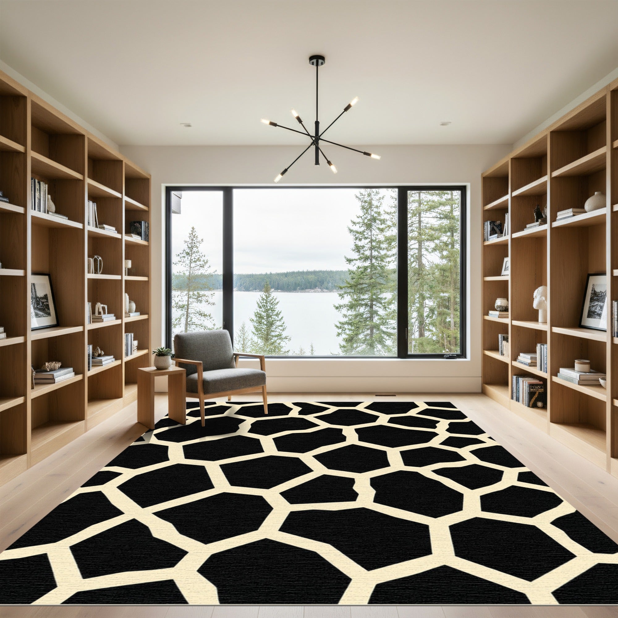 Black Cream Irregular Spots Rug