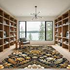 Elegant Gold Floral Damask Botanical Art Rug