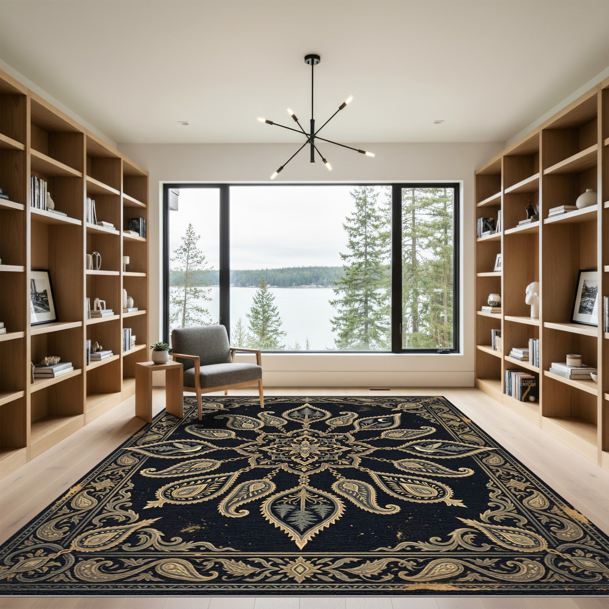 Midnight Gold Nature Paisley Medallion Rug