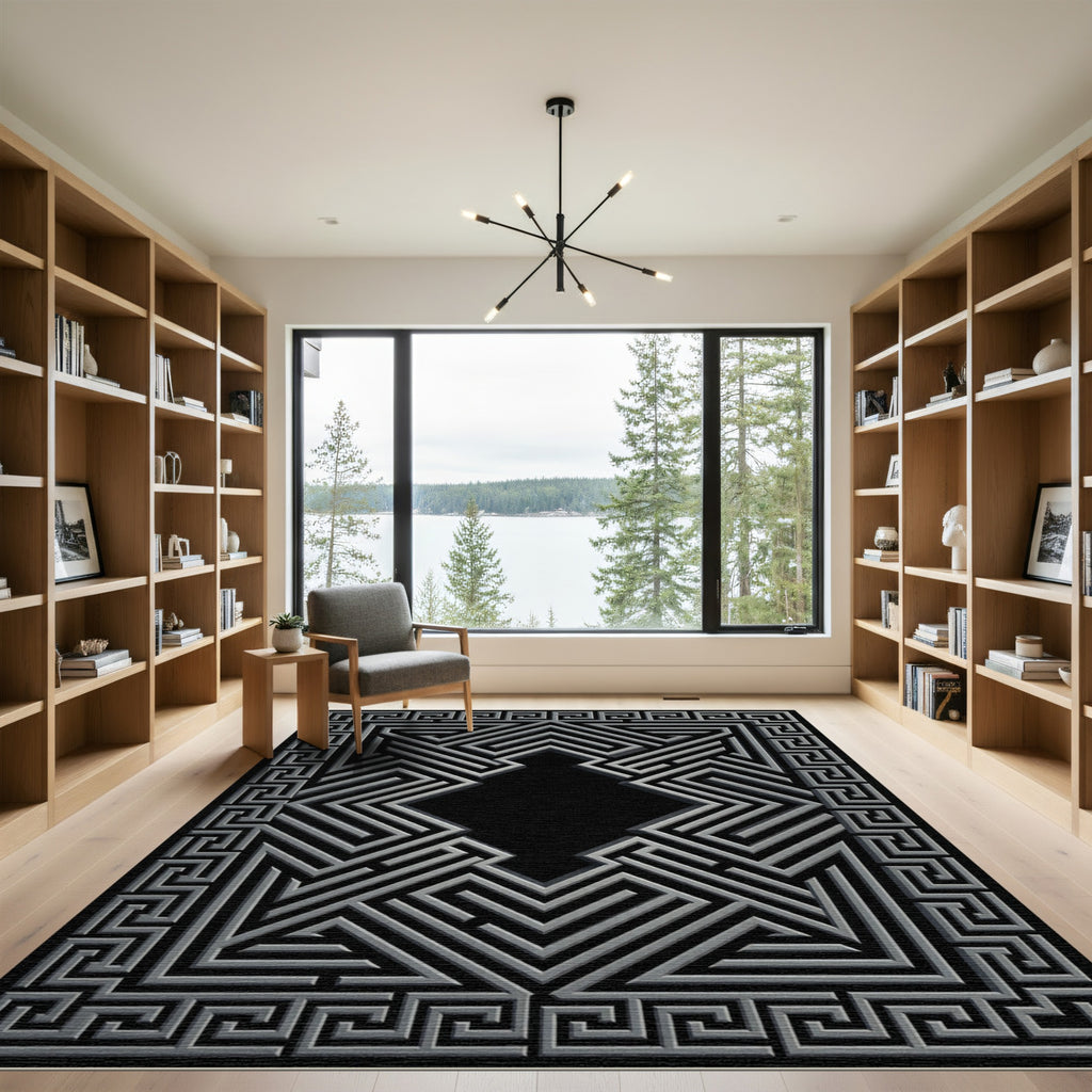 Monochromatic Maze Geometric Border Rug