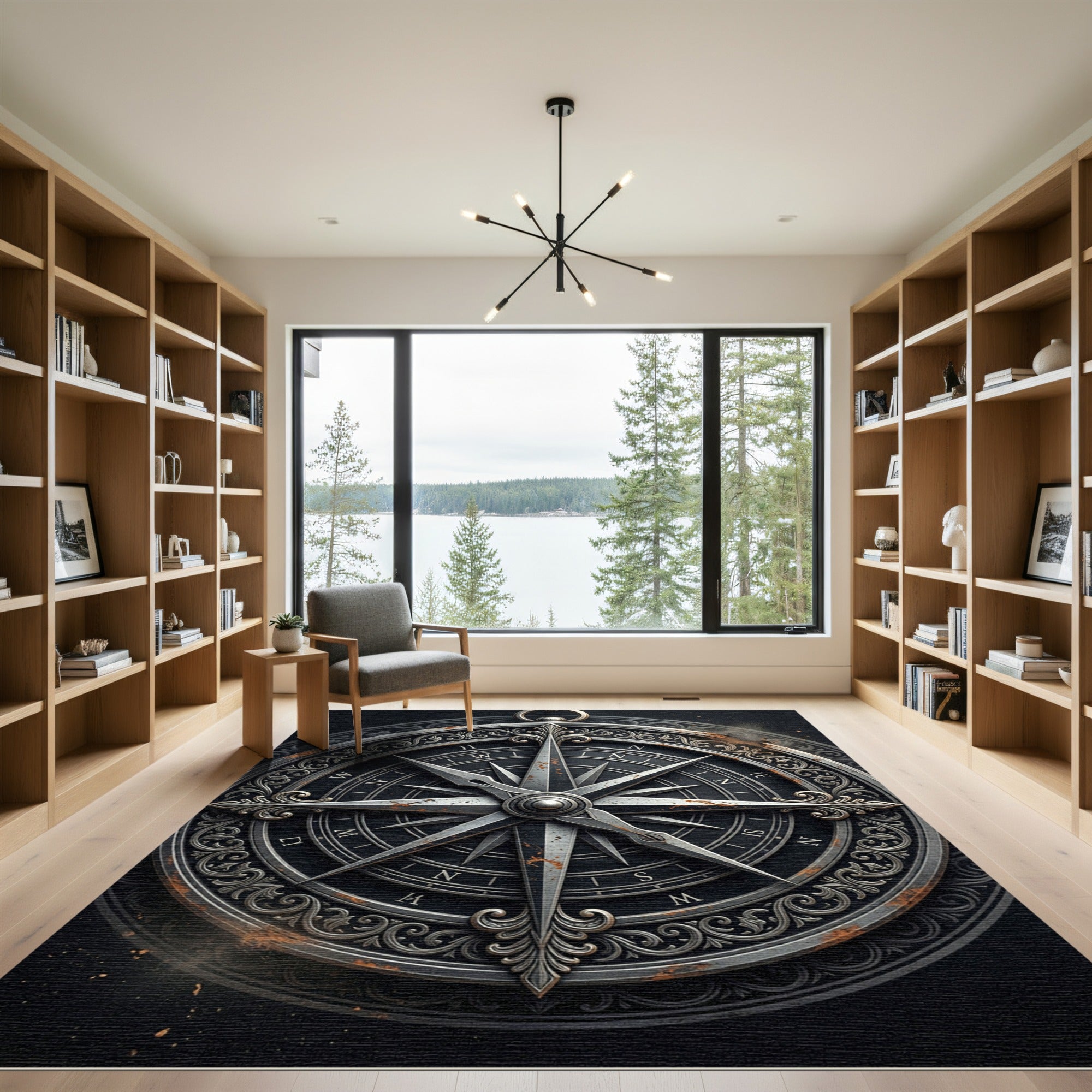 Antique Metallic Compass Rose Rug