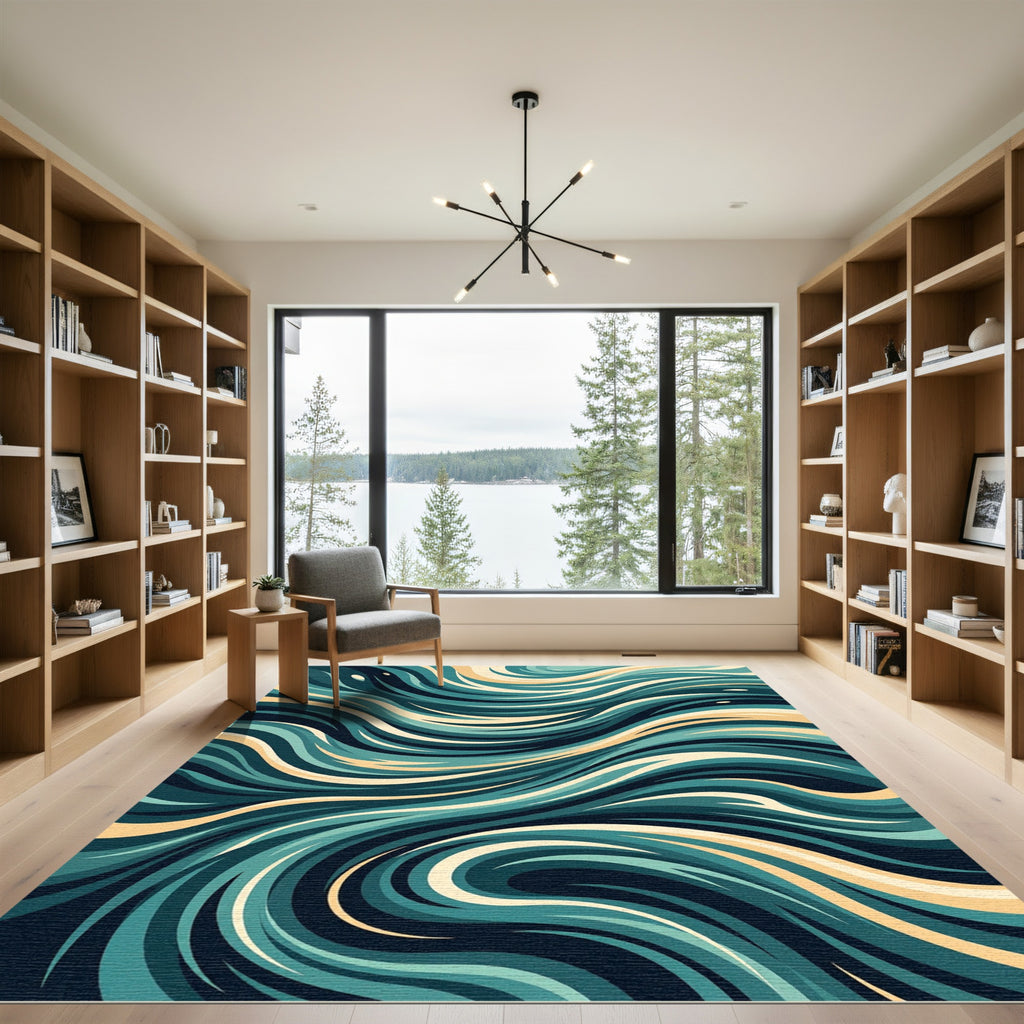 Abstract Teal Deep Sea Swirl Rug