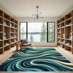 Abstract Teal Deep Sea Swirl Rug