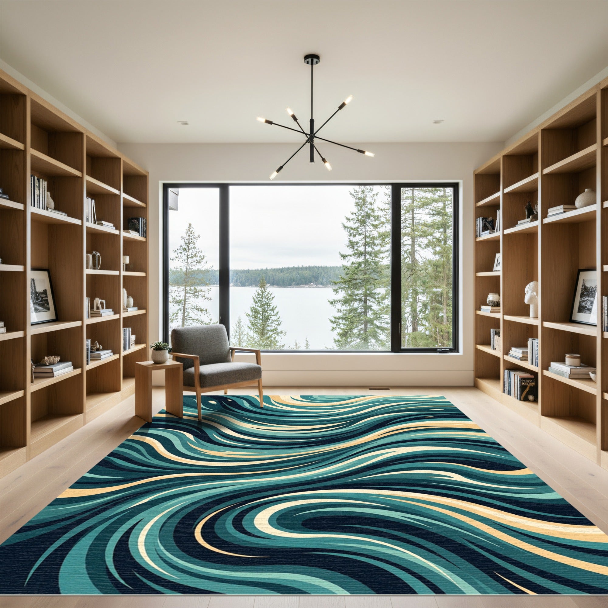 Abstract Teal Deep Sea Swirl Rug