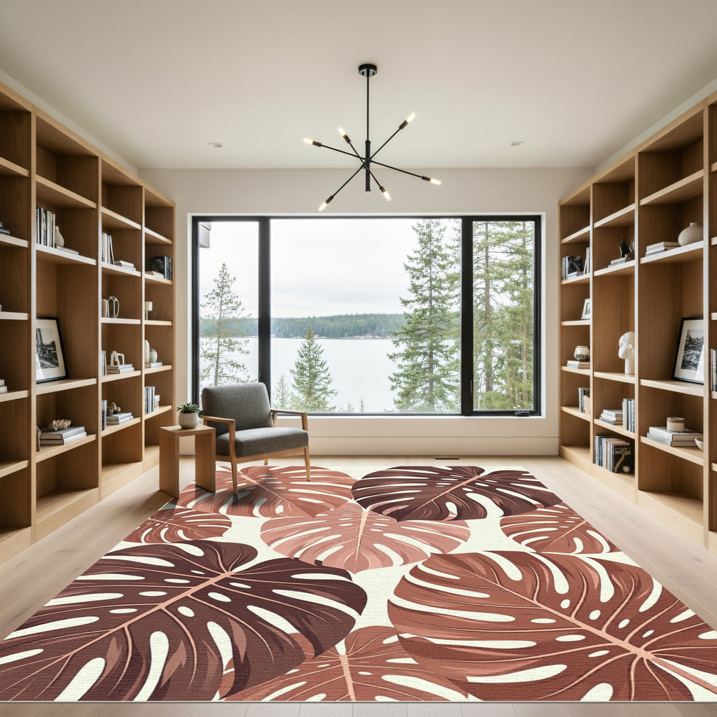 Terracotta Monstera Leaf Arrangement Rug