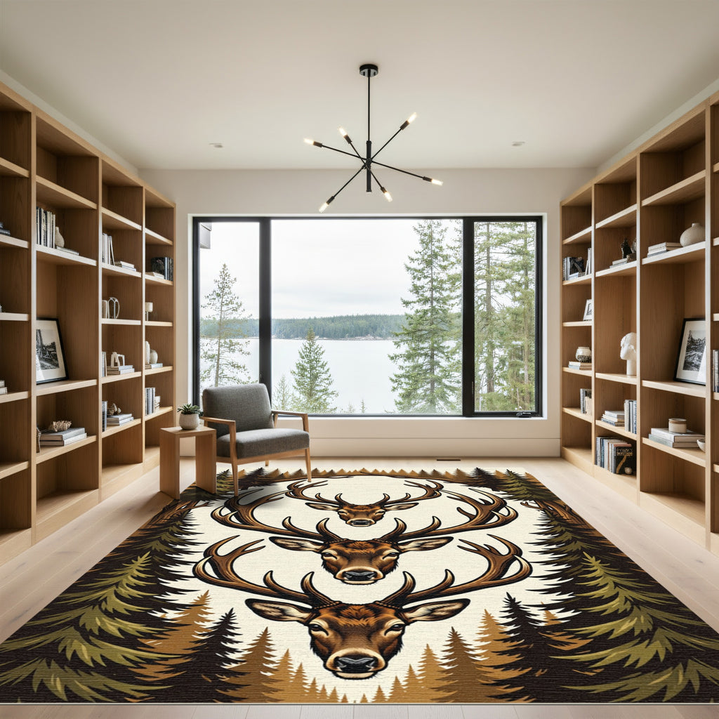 Rustic Triple Deer Forest Silhouette Rug