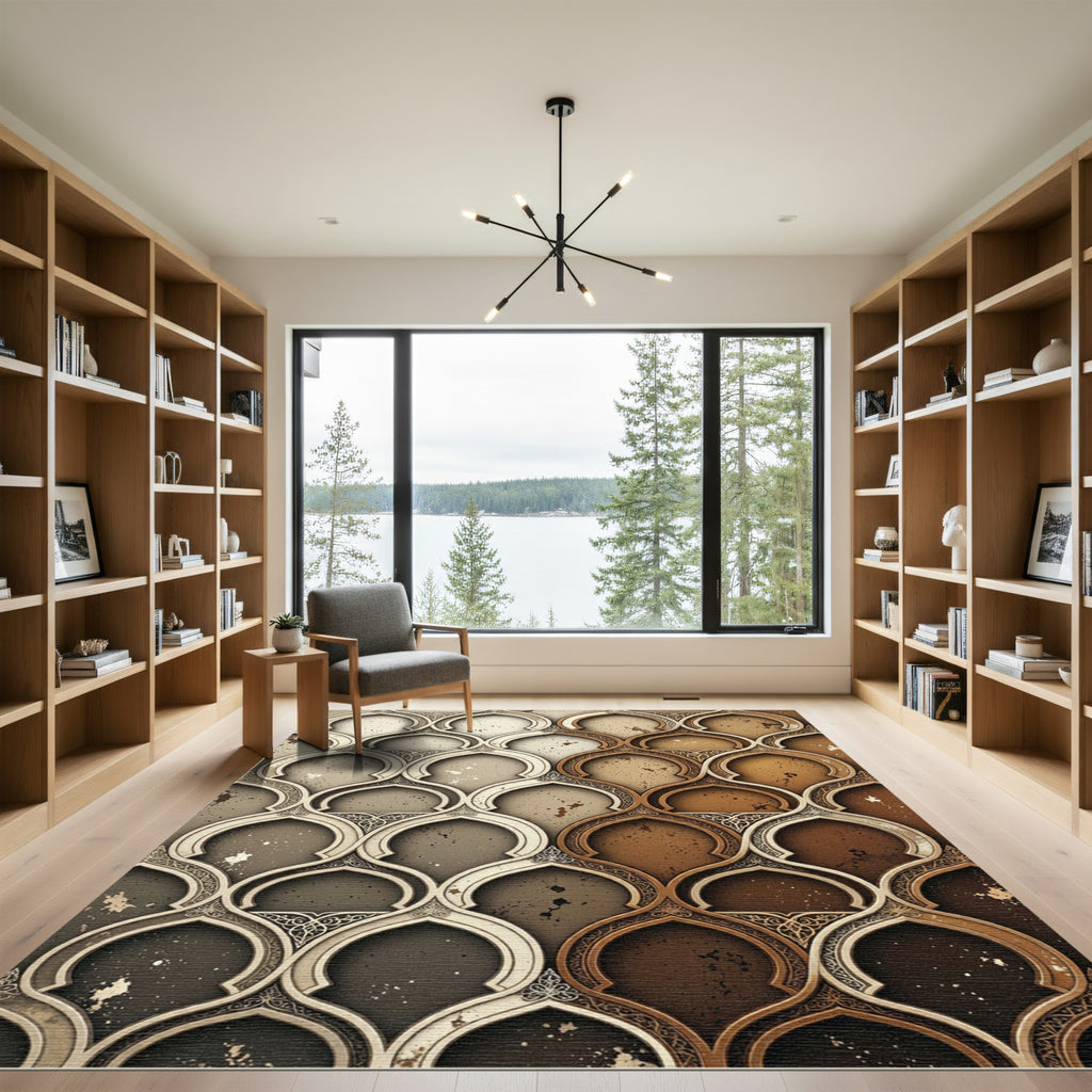 Elegant Archway Earthy Tone Scalloped Rug