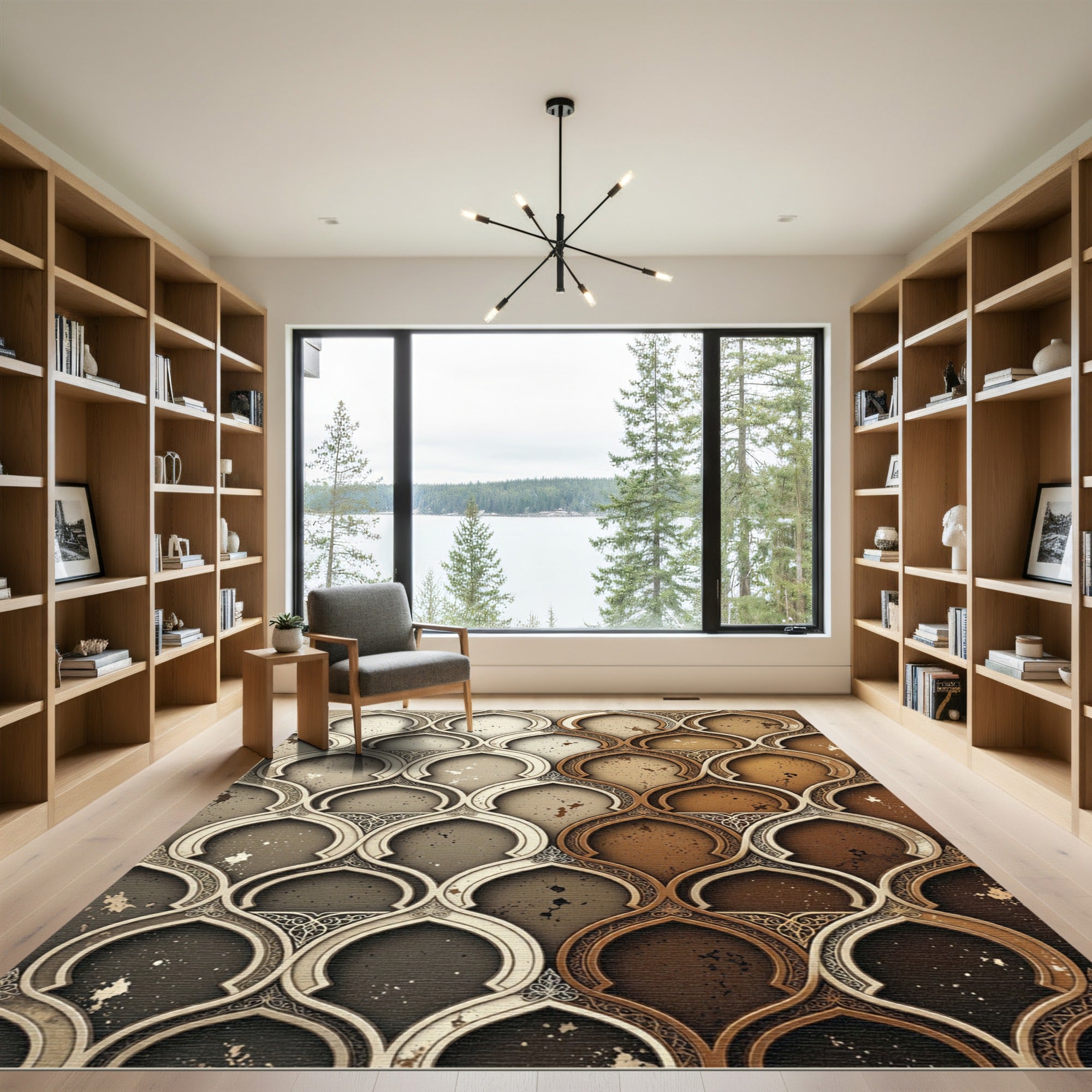 Elegant Archway Earthy Tone Scalloped Rug