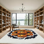 Spooky Pumpkin and Bat Halloween Medallion Rug