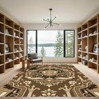 Golden Baroque Carriage and Floral Damask Rug