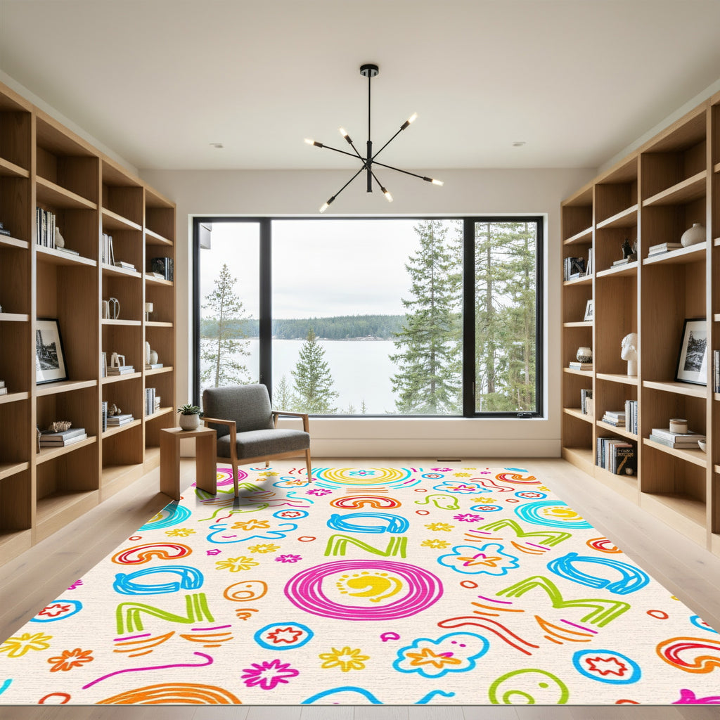 Bright Rainbow Scribble Abstract Graphic Rug