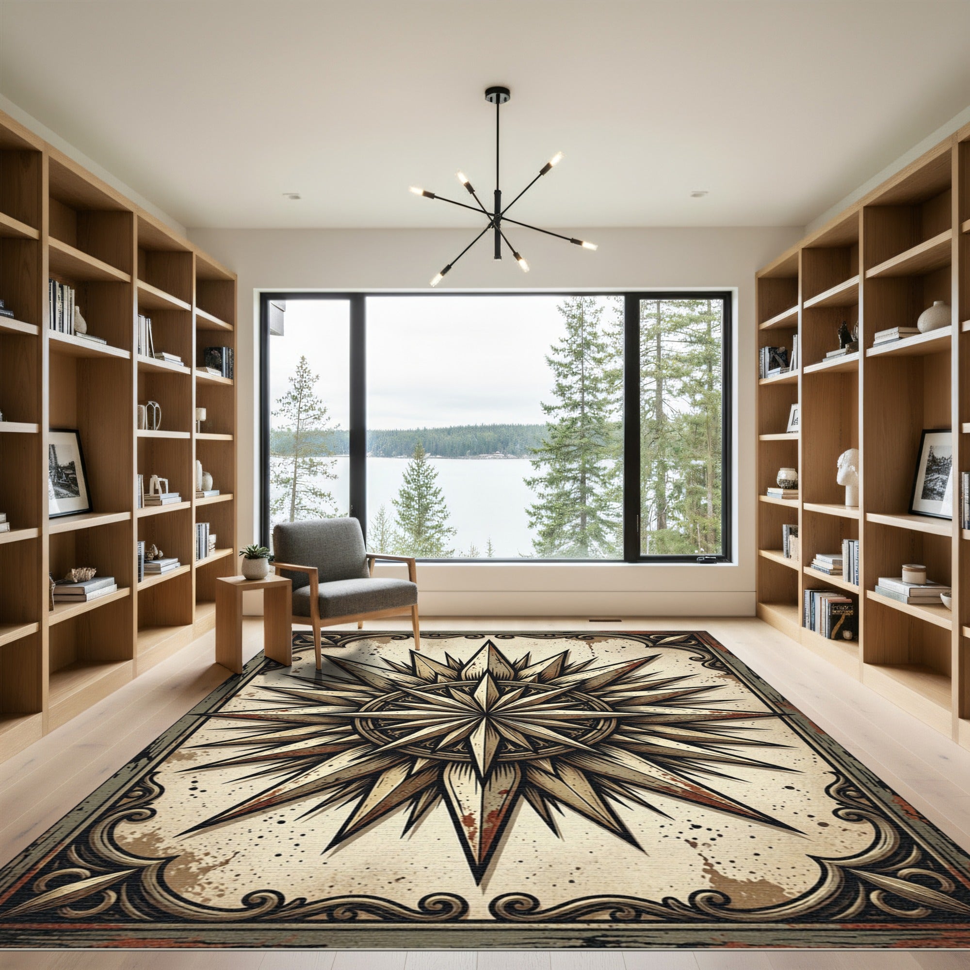 Vintage Nautical Compass Star Medallion Rug