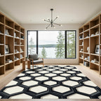 Modern Monochrome Interlocking Geometric Hexagon Rug