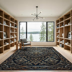 Ornate Bronze Damask Medallion Charcoal Rug