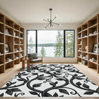 Elegant Black and White Botanical Vine Rug