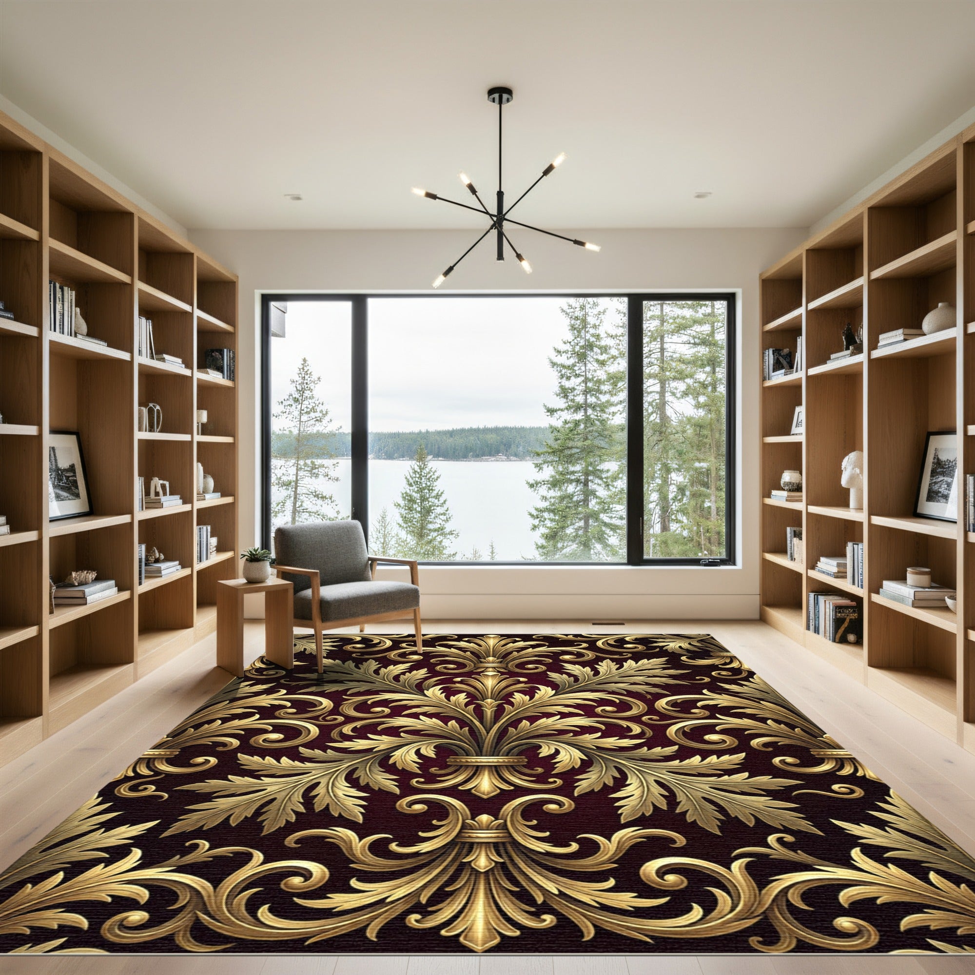 Gilded Gold Leaf Flourish Scroll Rug