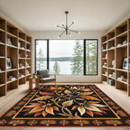 Ornate Golden Floral Scroll Wall Art Rug