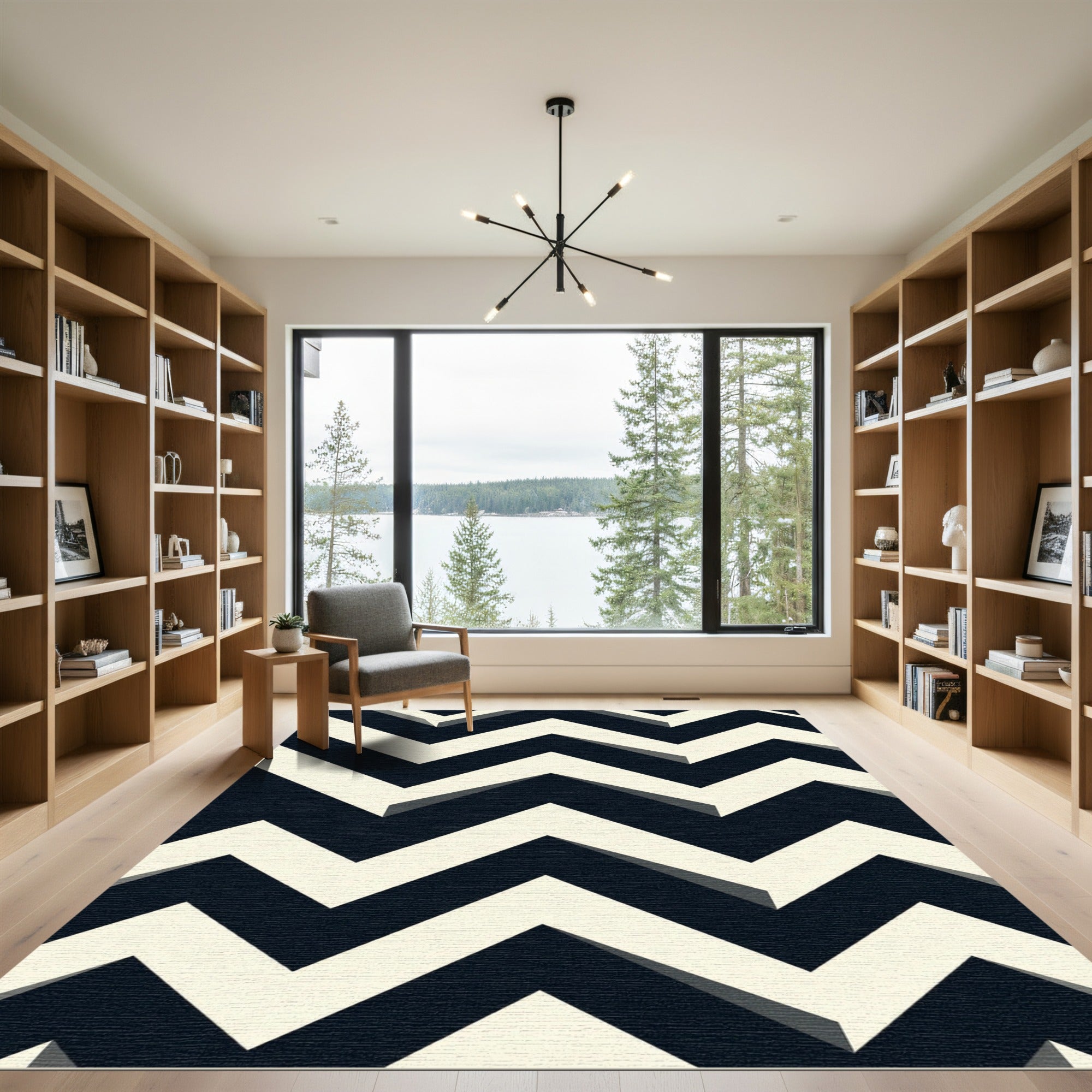 Bold Black White Chevron Stripe Rug