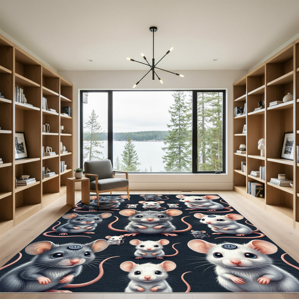 Cute Whimsical Mouse Portrait Grid Rug