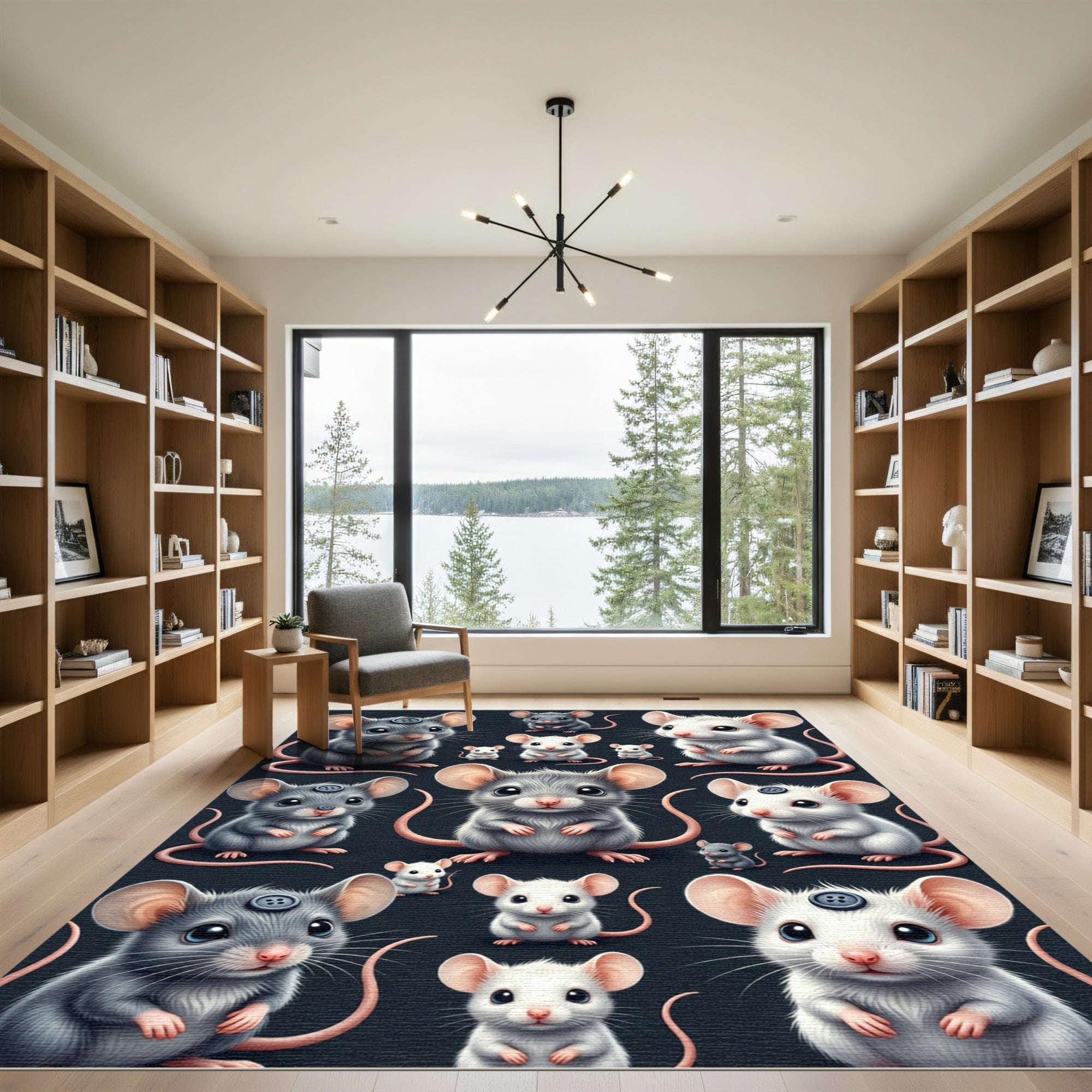 Cute Whimsical Mouse Portrait Grid Rug