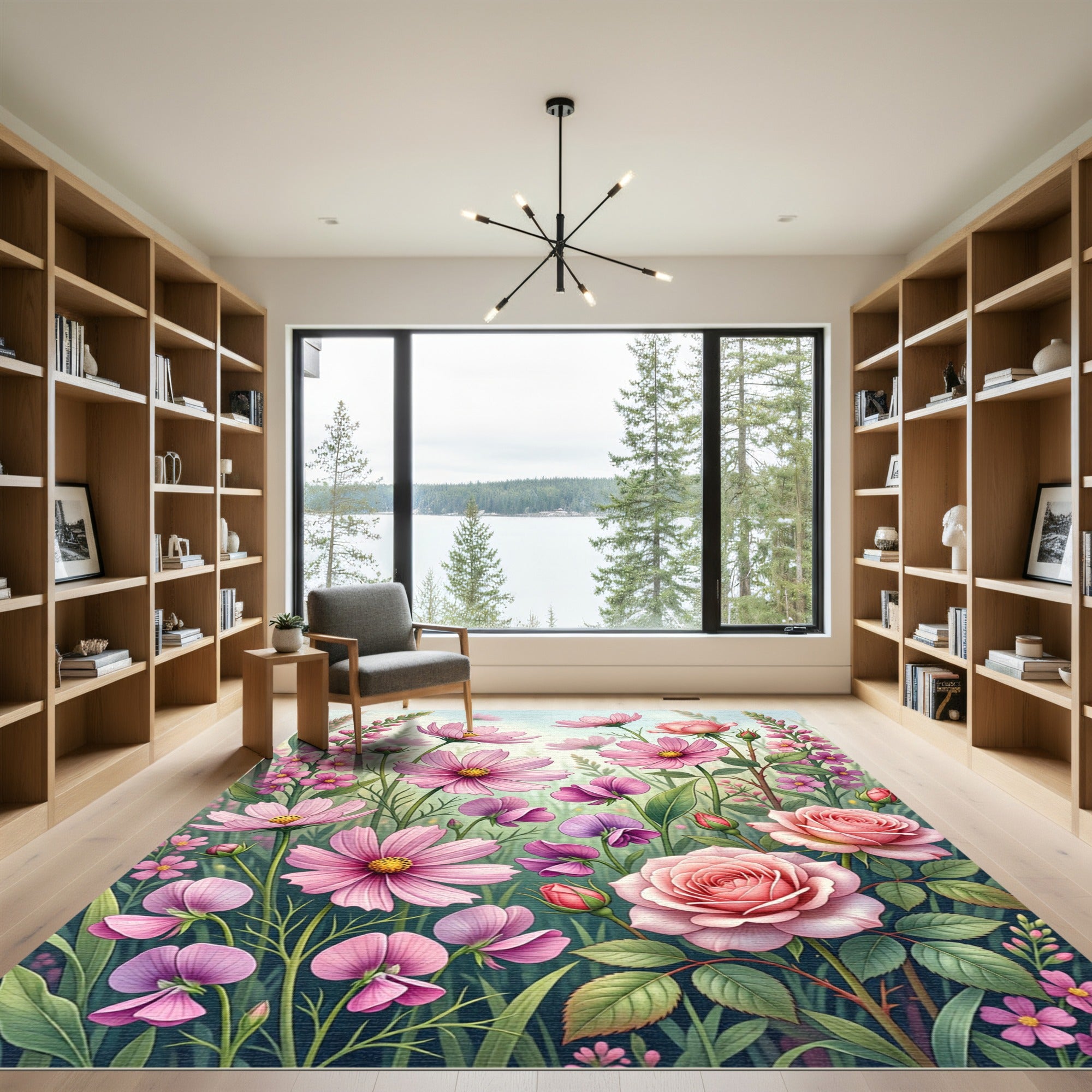 Soft Pink Botanical Garden Floral Rug