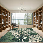 Emerald Green Botanical Leaf Vein Rug