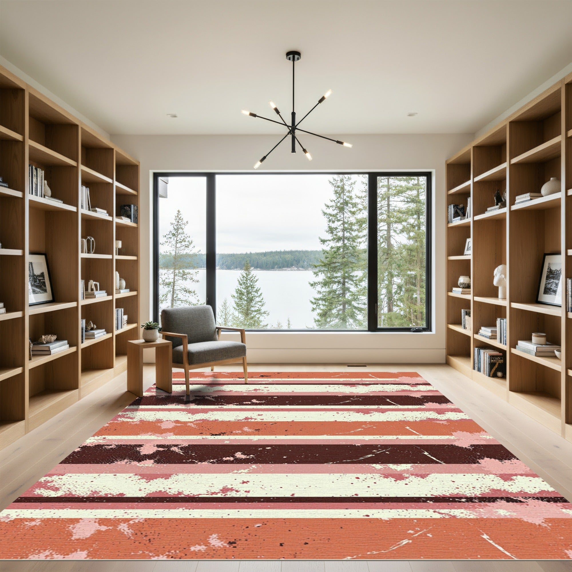 Retro Coral Splatter Stripe Rug