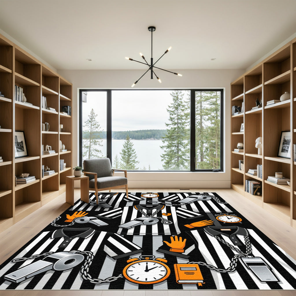 Referee Whistle and Clock Monochromatic Rug