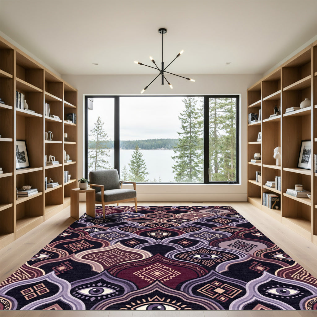 Crimson and Lavender Evil Eye Ogee Rug