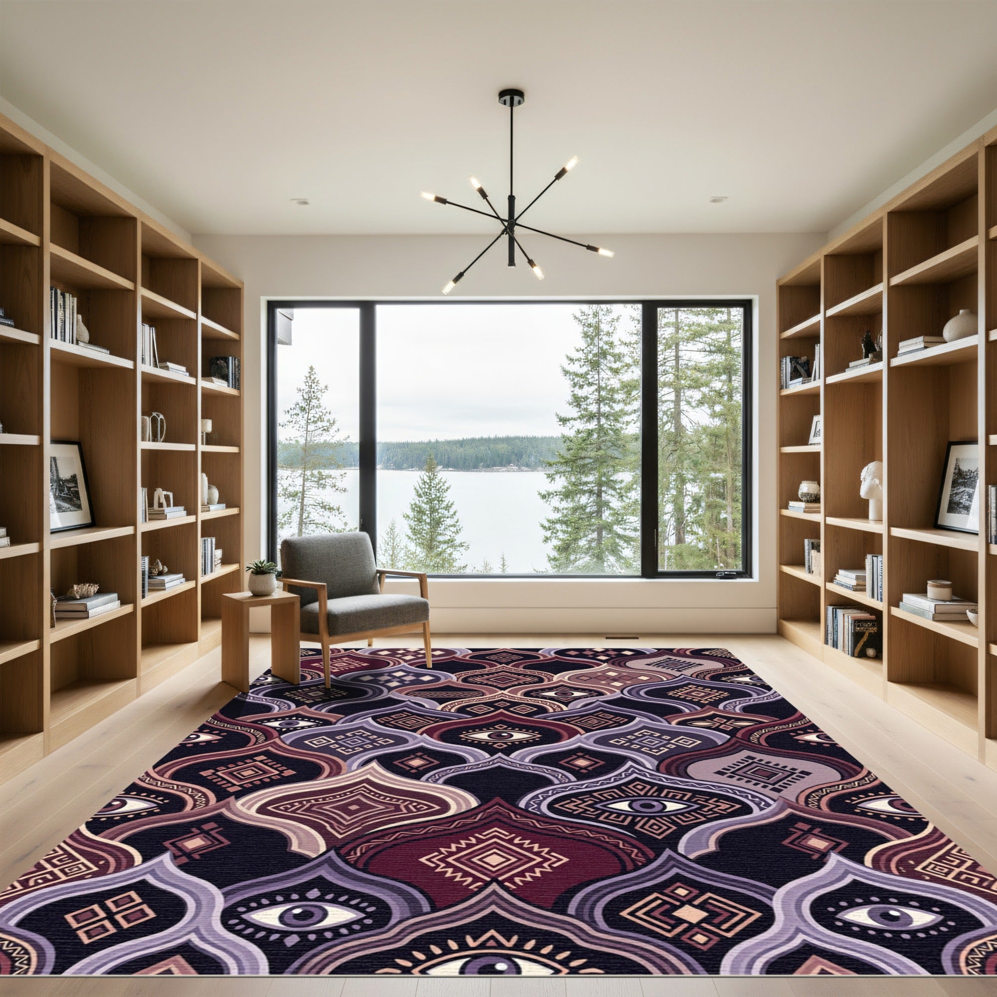 Crimson and Lavender Evil Eye Ogee Rug