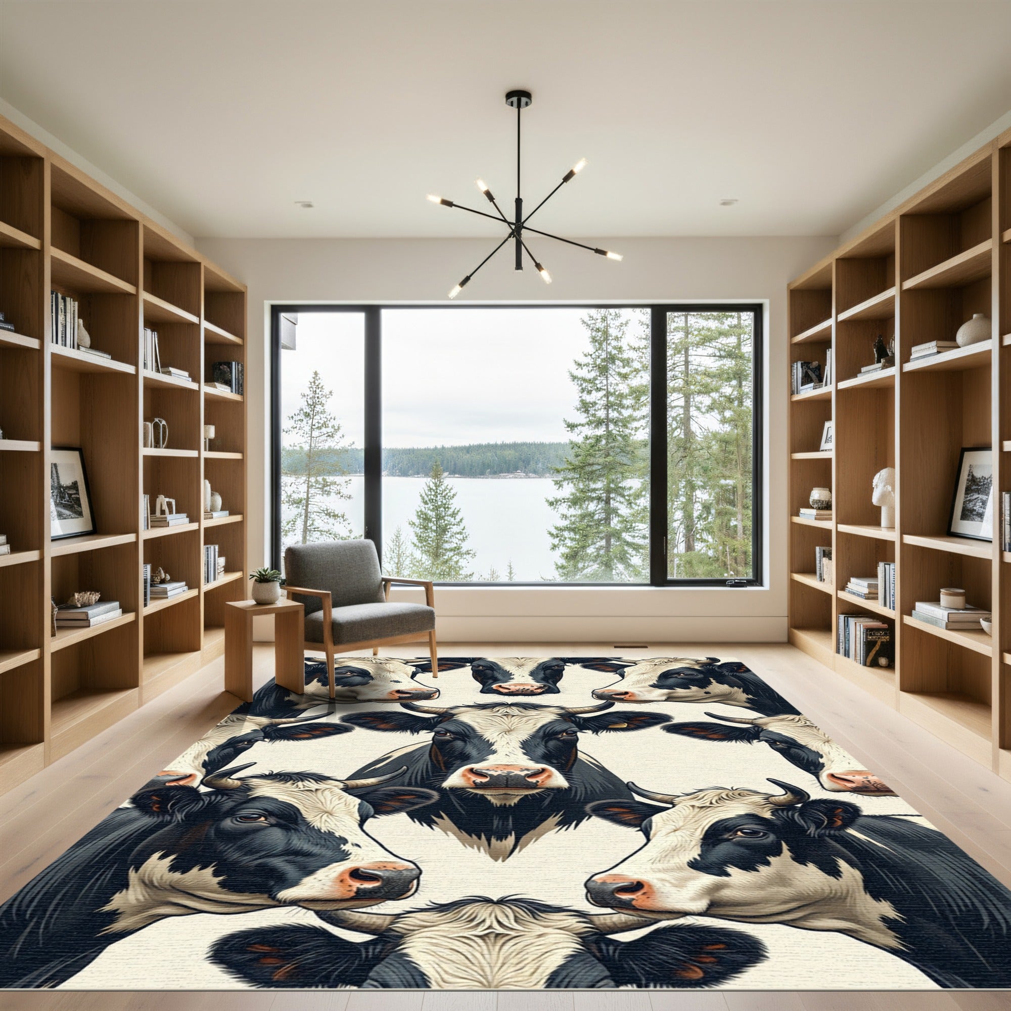 Monochrome Holstein Cow Head Farmhouse Illustration Rug