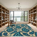 Teal and Navy Paisley Scroll Tapestry Rug